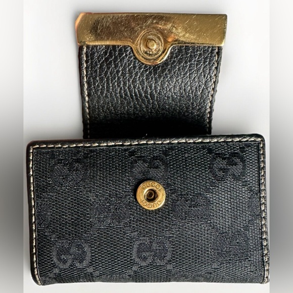 Auth Gucci GG Logo Key Holder Case Black Monogram Canvas Leather Italy COA - Picture 2 of 15